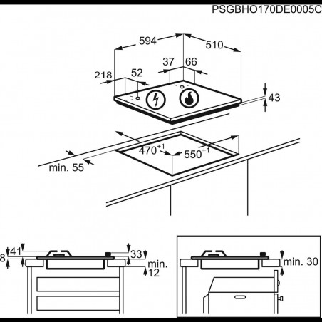 Placa Gas ELECTROLUX EGS6414X 4f Inox Wok