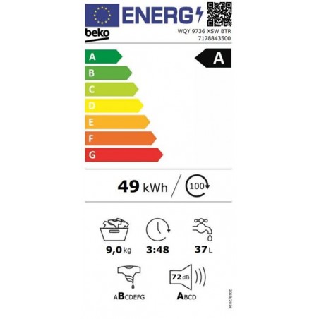 Lavadora Beko WQY9736XSWBTR 9kg 1400rpm A+++