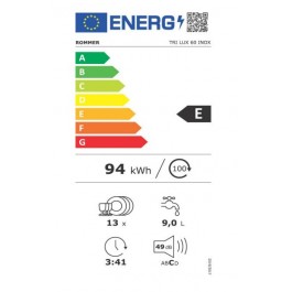 Lavavajillas Rommer TRI LUX 60 INOX de 60CM Clase E