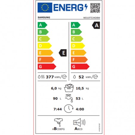 Lavasecadora Samsung WD10T534DBWS3 10Kg 1400rpm