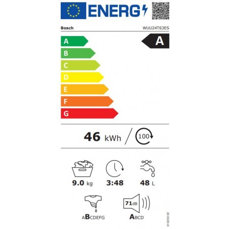 Lavadora Bosch 9Kg, 1200 RPM, Clase A, color blanco WUU24T63ES