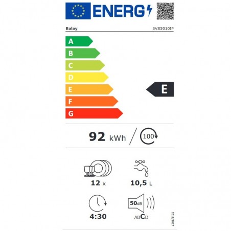 Lavavajillas Balay 3VS5010IP inox de 60cm 12 Servicios