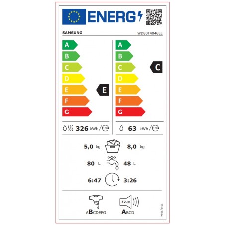 Lavasecadora Samsung WD80T4046EEEC 8/5kg 1400rpm