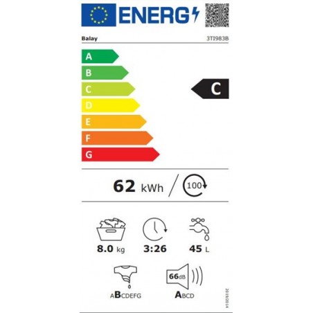 Lavadora integrable Balay 3TI983B de 8Kg 1200 rpm