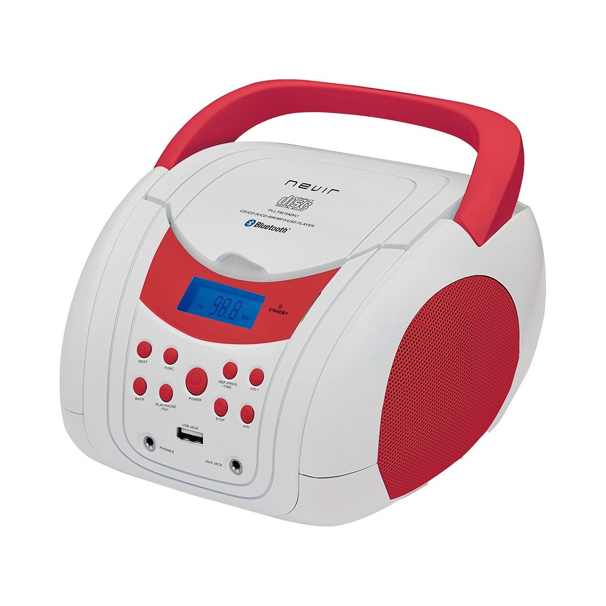 Radio CD NEVIR NVR-483UB Blanco Rojo Bluetooth