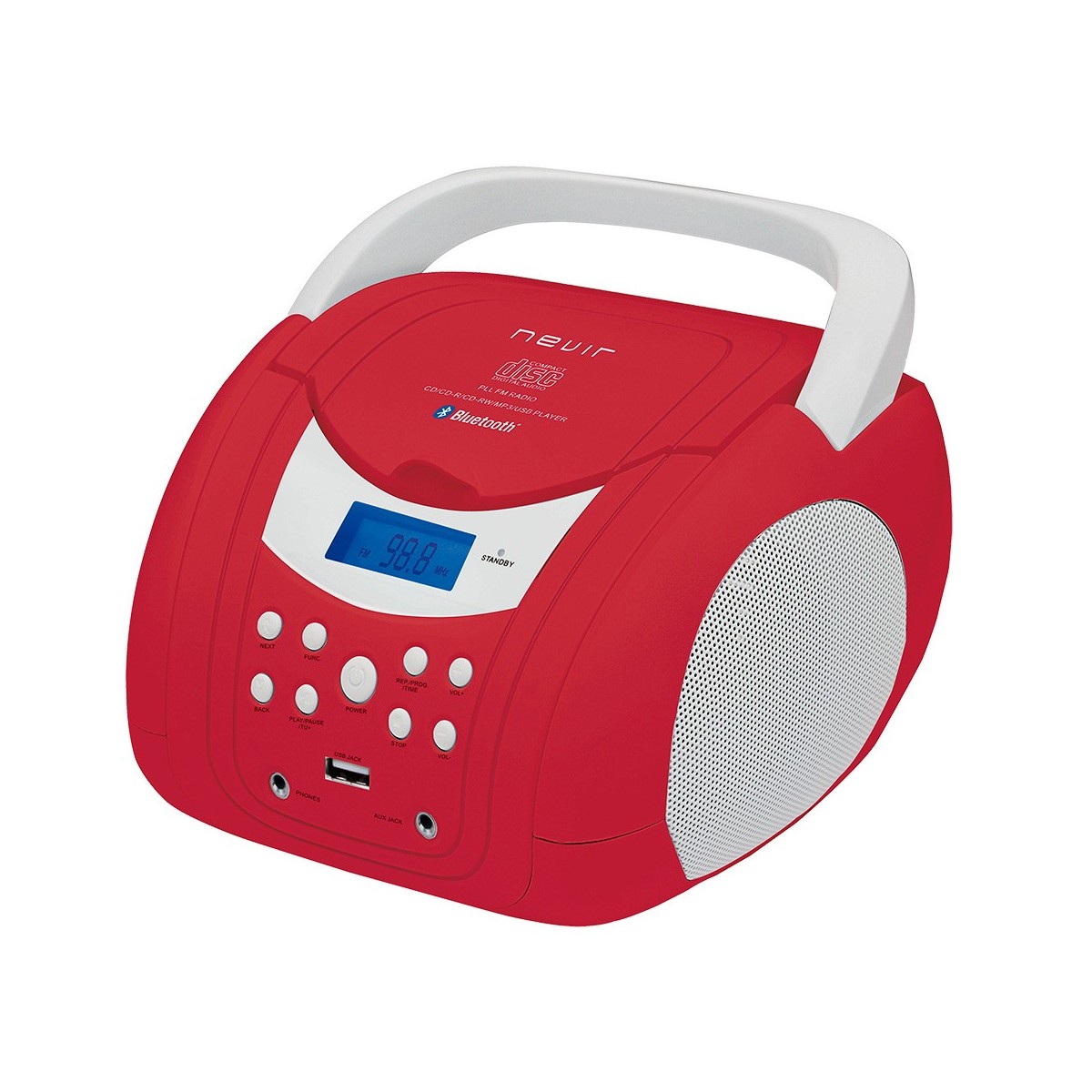 Radio CD NEVIR NVR-483UB Rojo Blanco Bluetooth