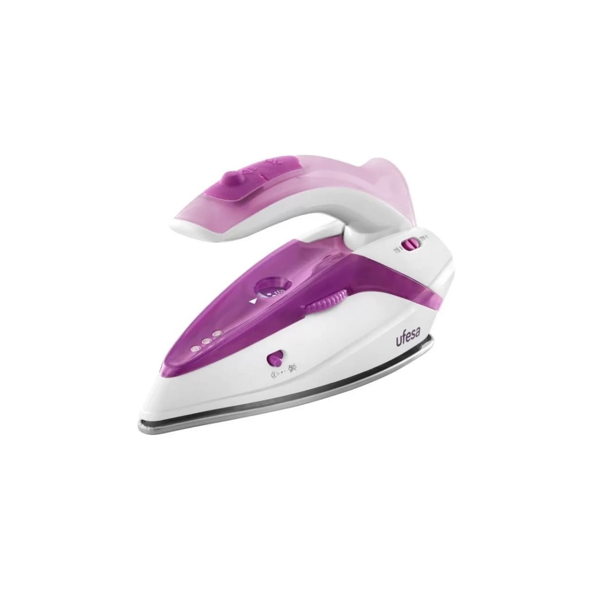 Plancha Ropa Ufesa PV0500 de asa plegable 230v Blanco y violeta