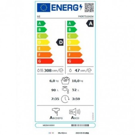 Lavasecadora Lg F4DR7510AGW Blanco 10Kg 1400rpm