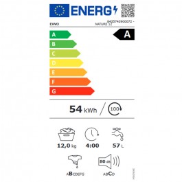 Lavadora Evvo Nature12x de 60cm 12Kg 1400rpm