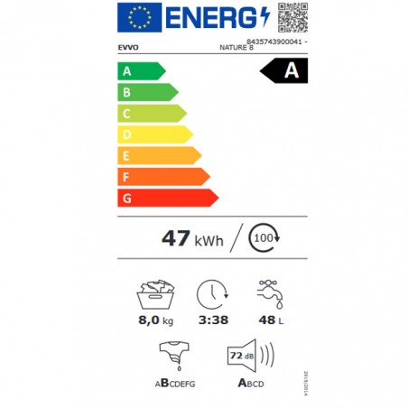 339,00 € - Lavadora Evvo Nature 8x de 60cm de 8Kg 1400rpm