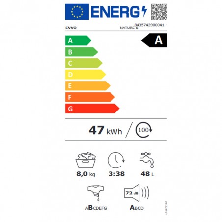 Lavadora Evvo Nature 8 de 60cm 8Kg 1400rpm