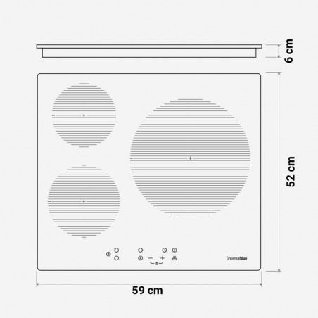 Placa de inducción MEISSA 6070W 3 zonas 7000W Blanca Cristal