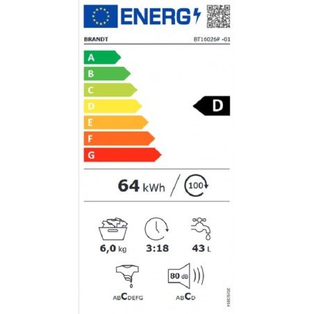 Lavadora Carga Superior Brandt BT16026P de 6kg 1200rpm