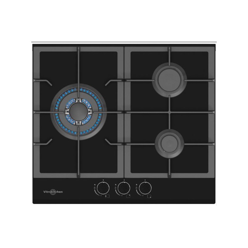 Placa Gas Vitrokitchen CG630NB Cristal Negro Butano 3 fuegos