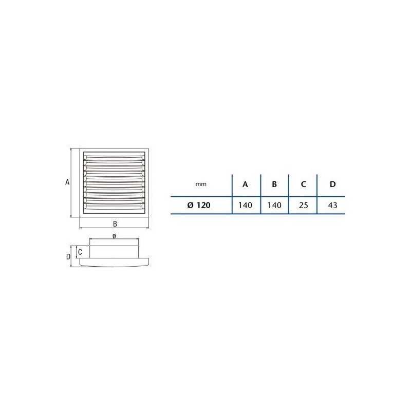 Parrilla exterior Cata para Ventilador B-12 Abierta Permanentemente