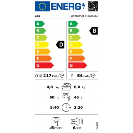 Lavasecadora Integrable Aeg L7WNKE8636F de 8Kg 1400rpm