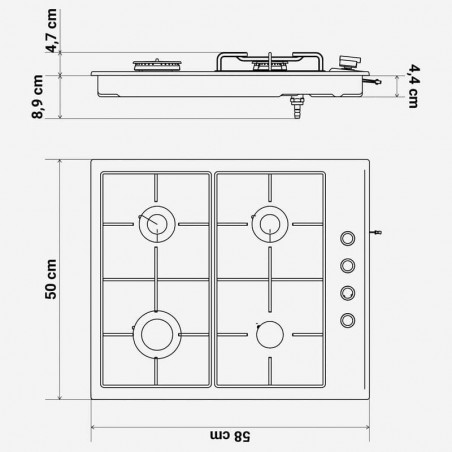 Placa Universal Blue UBE242624 de 58cm 4 Fuegos