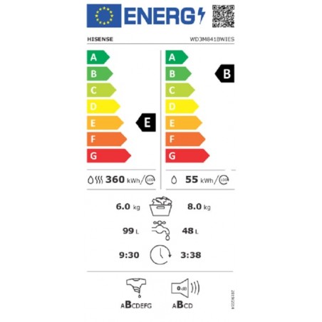 Lavasecadora Integrable Hisense WD3M841BWIES de 8-6kg 1400rpm