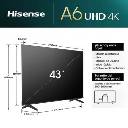 Televisor Hisense 43A6N de 43" Led 4k Uhd Smart Tv