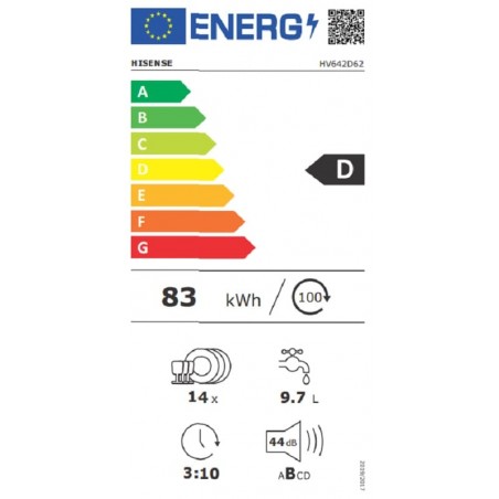 Lavavajillas Integrable Hisense HV642D62 de 60cm 14 Servicios